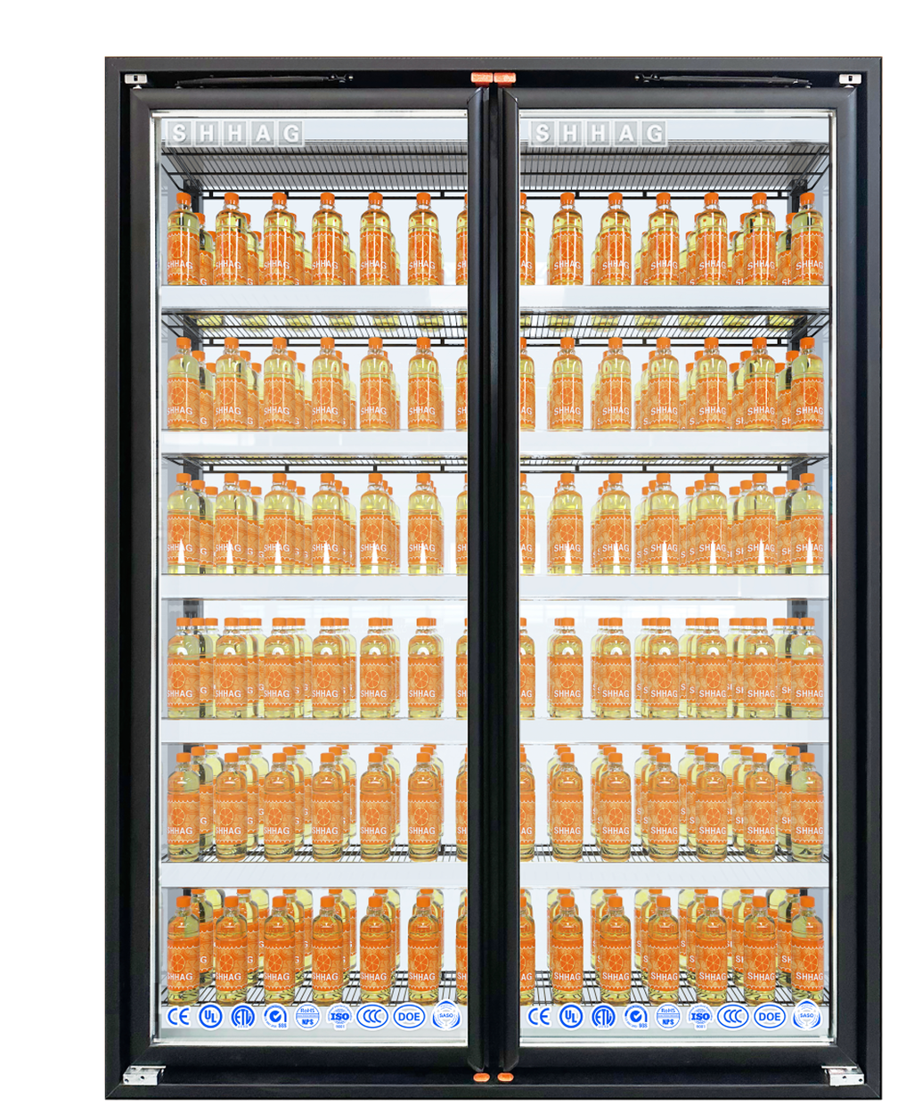 Puerta y marco de vidrio para refrigerador y congelador con manija central delgada