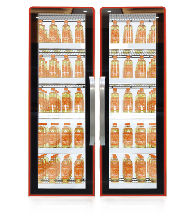 Descongelar la puerta de vidrio del escaparate de la tienda