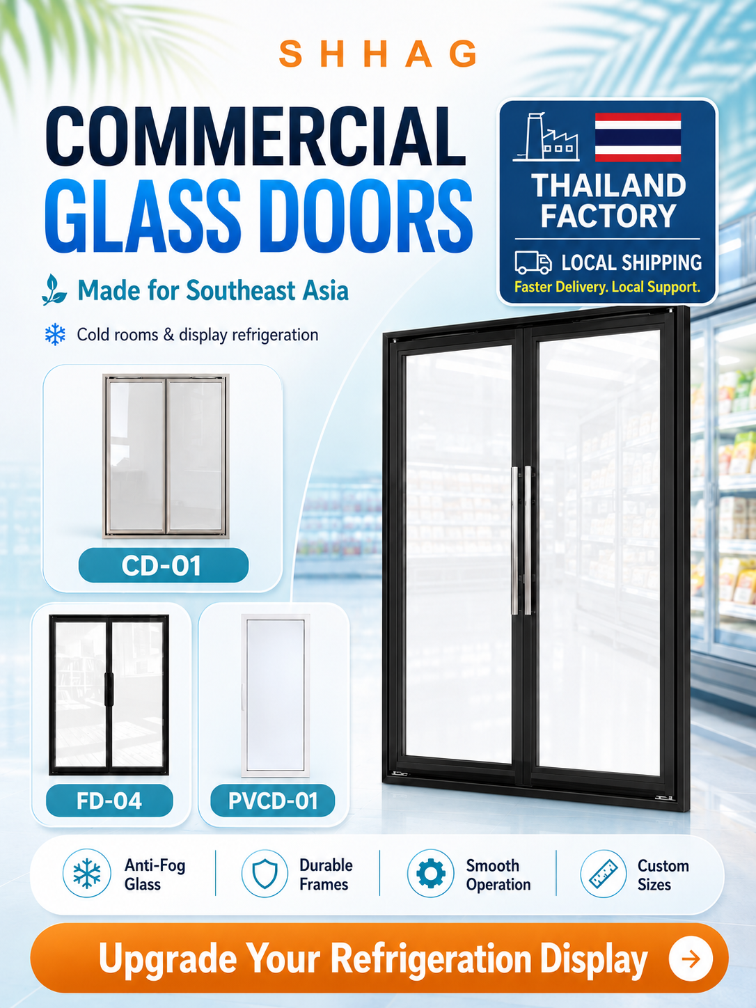 Puertas de vidrio comerciales SHHAG: soluciones confiables de exhibición de refrigeración para el sudeste asiático